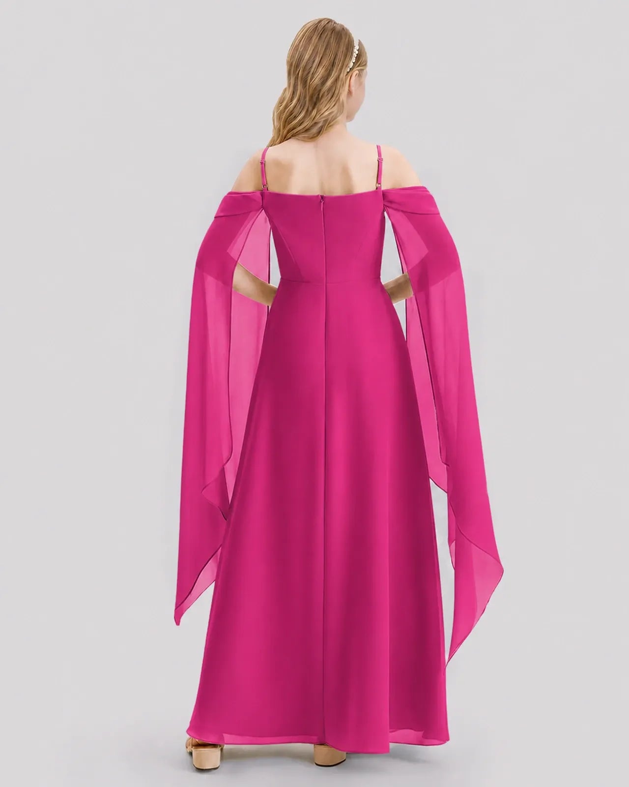 Hot Pink Chiffon A-line Junior Bridesmaid Dress Back View