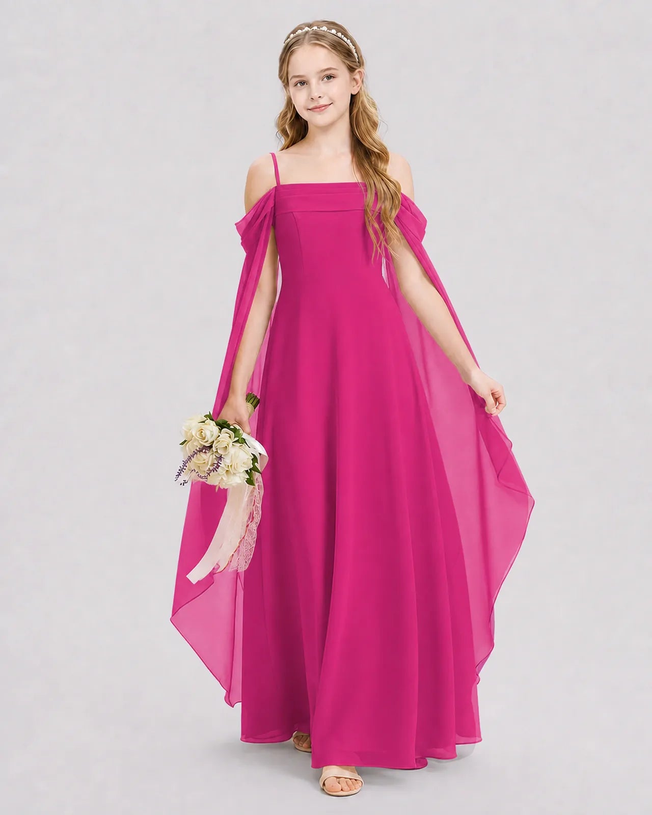 Hot Pink Chiffon A-line Junior Bridesmaid Dress Front View