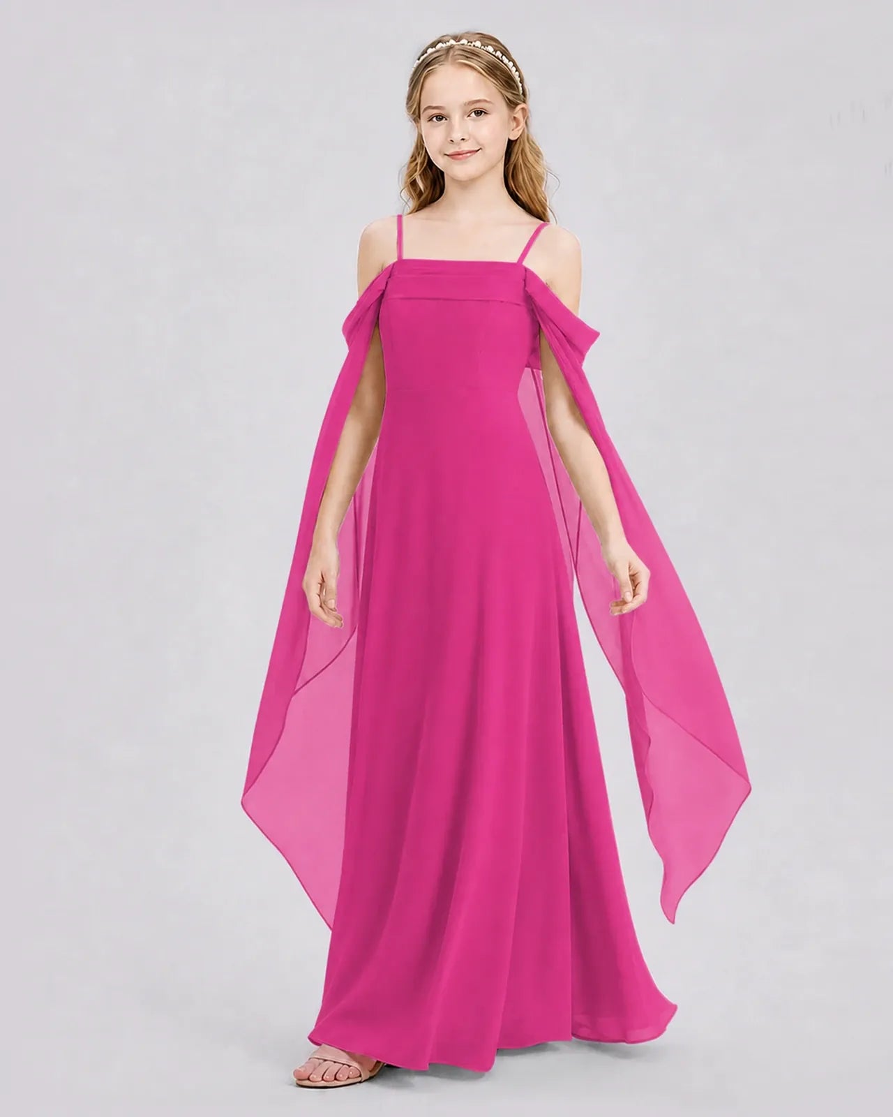 Hot Pink Chiffon A-line Junior Bridesmaid Dress Side View