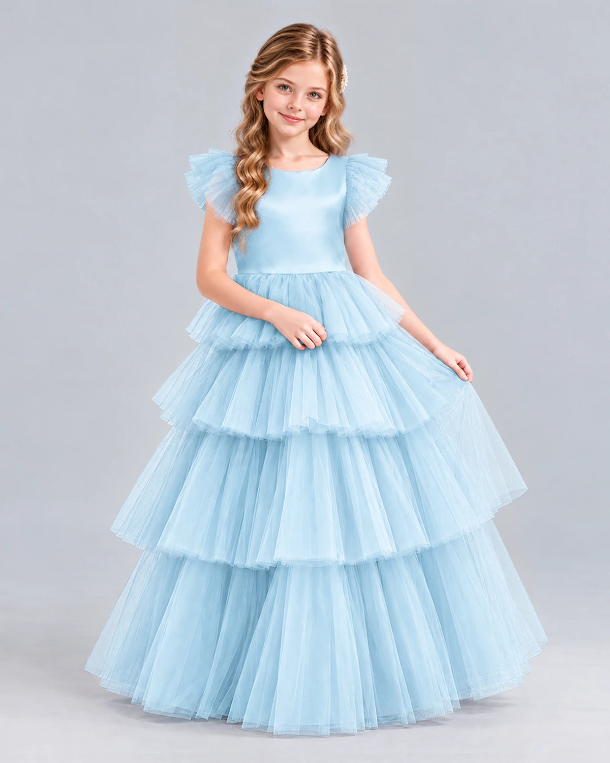 Baby Blue Ball Gown Girls Formal Dress Front