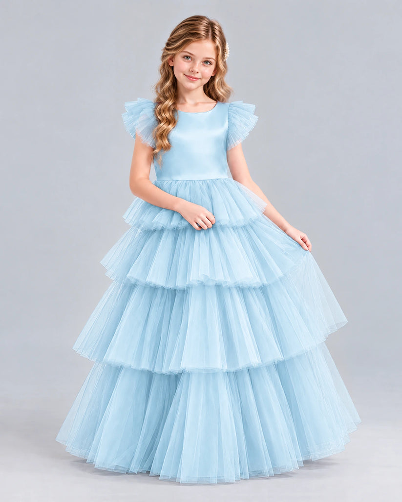Baby Blue Ball Gown Girls Formal Dress Front