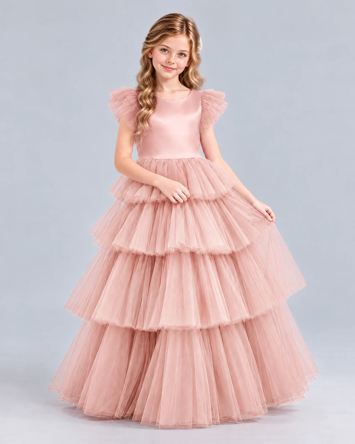 Blush Pink Ball Gown Girls Formal Dress Front