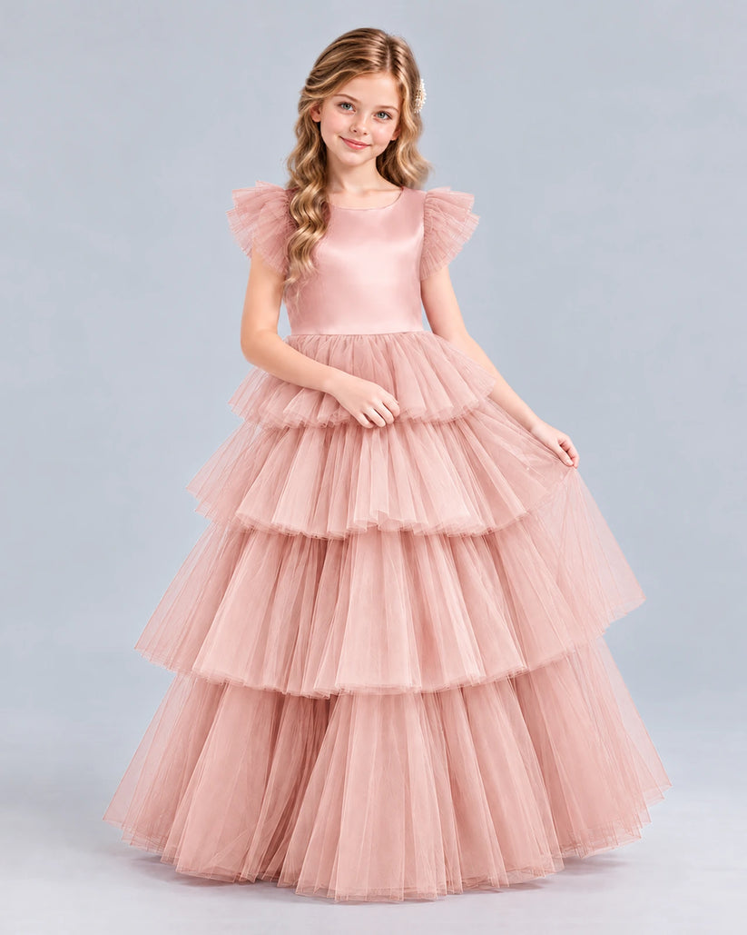 Blush Pink Ball Gown Girls Formal Dress Front