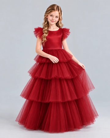 Dideyttawl Layered Ruffle Girls Formal Dress for Father Daughter Dance