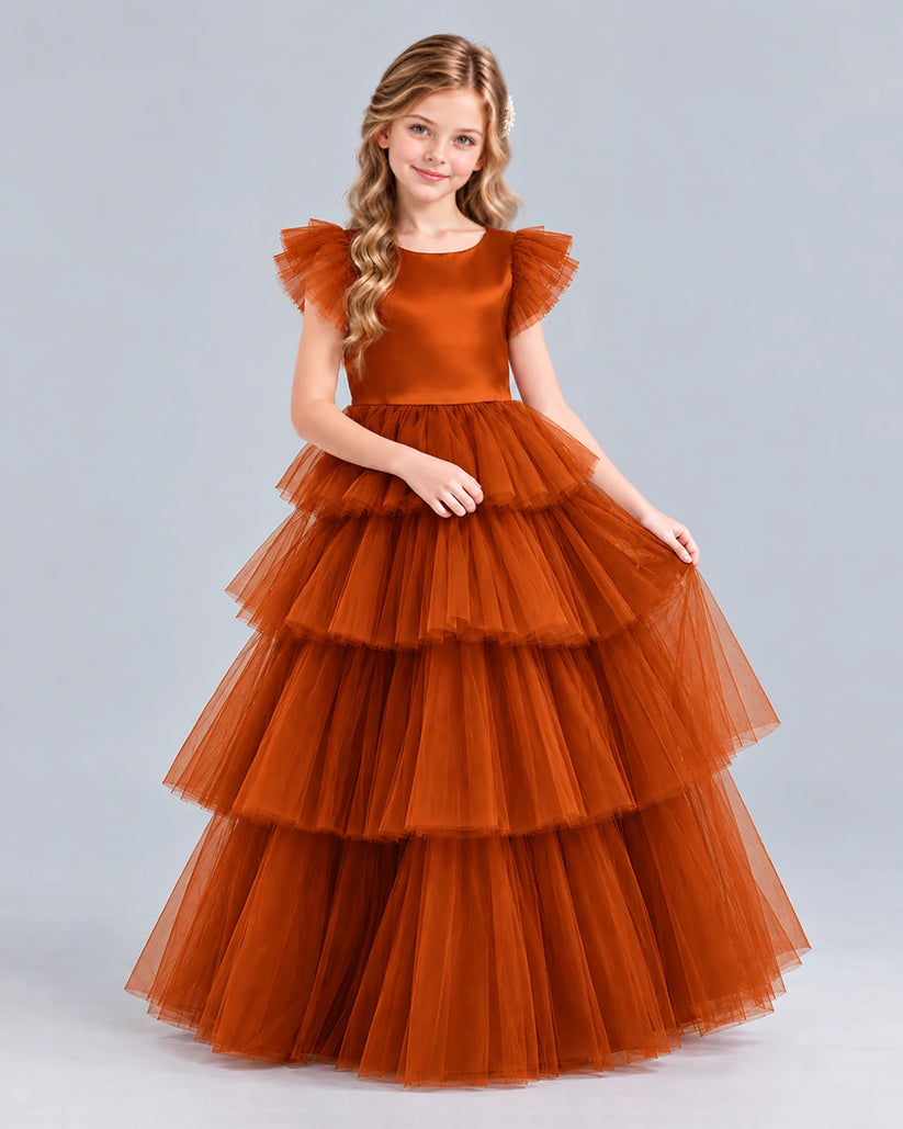 Burnt Orange Ball Gown Girls Formal Dress Front