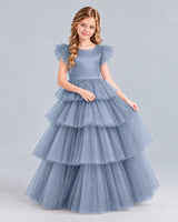 Dusty Blue Ball Gown Girls Formal Dress Front