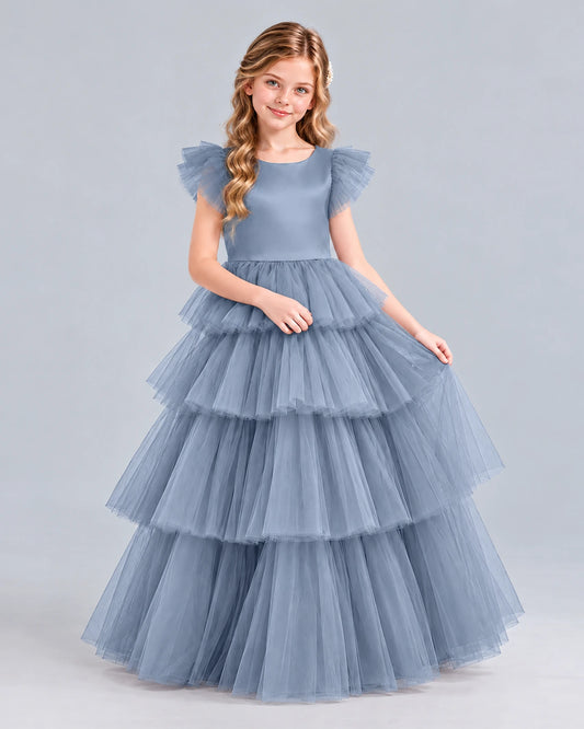 Dusty Blue Ball Gown Girls Formal Dress Front