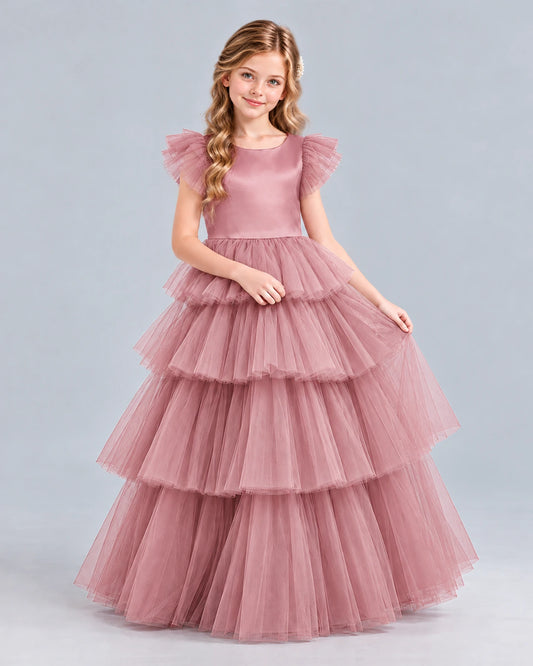 Dusty Rose Ball Gown Girls Formal Dress Front