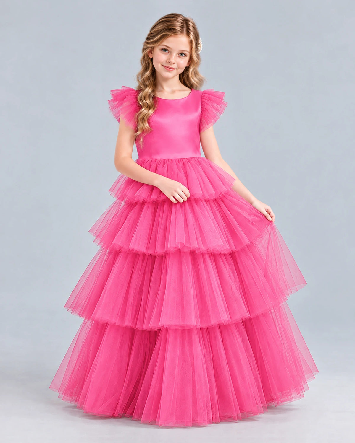 Hot Pink Ball Gown Girls Formal Dress Front