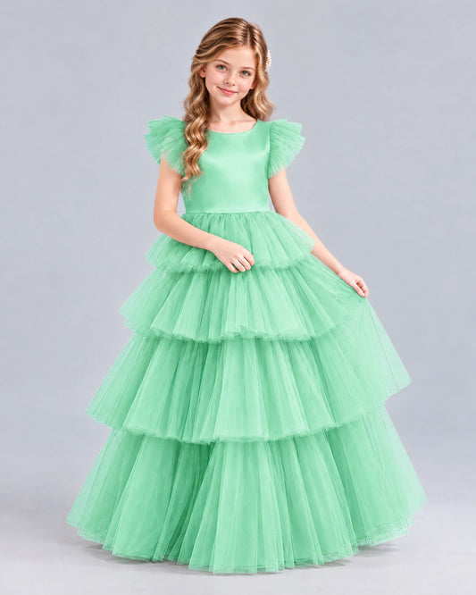 Mint Green Ball Gown Girls Formal Dress Front