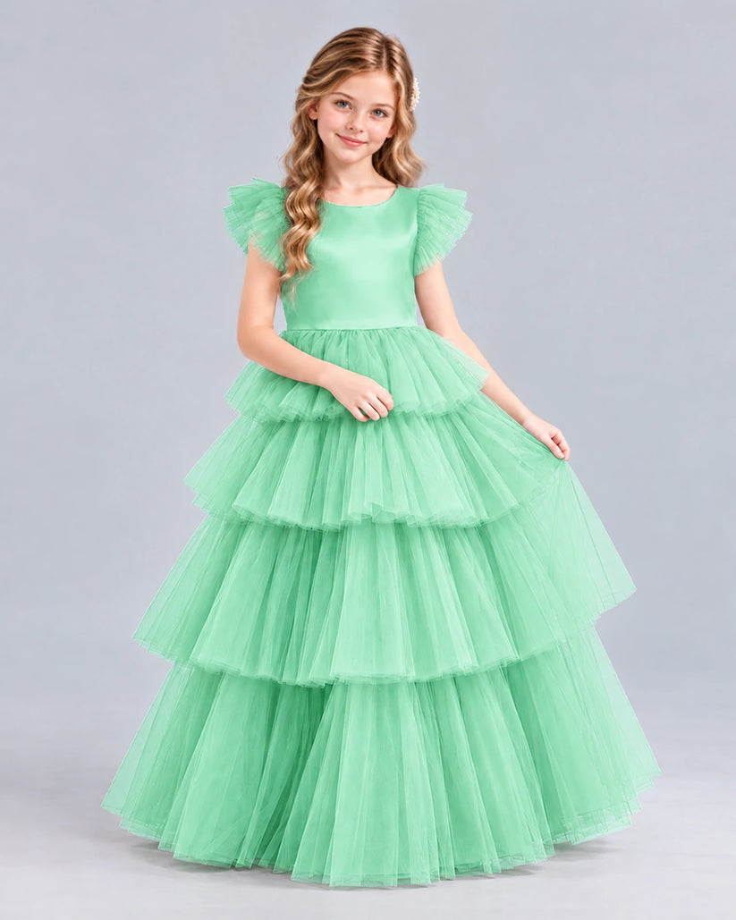 Mint Green Ball Gown Girls Formal Dress Front