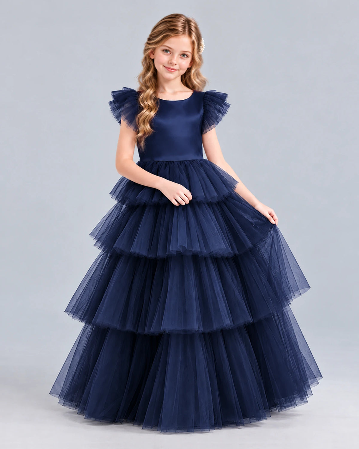 Navy Blue Ball Gown Girls Formal Dress Front