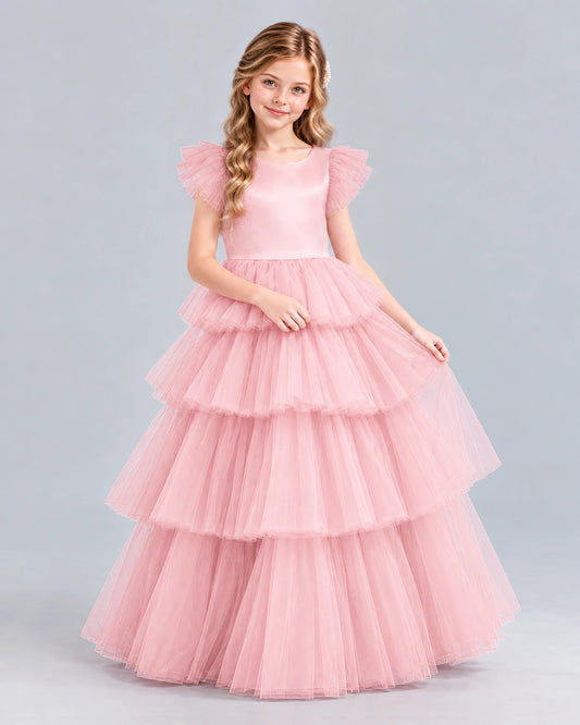 Pink Ball Gown Girls Formal Dress Front