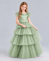 Sage Green Ball Gown Girls Formal Dress Front