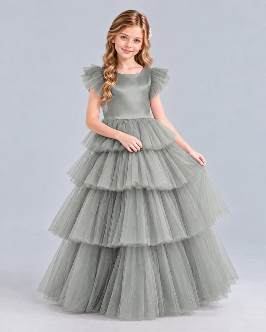Silver Ball Gown Girls Formal Dress Front