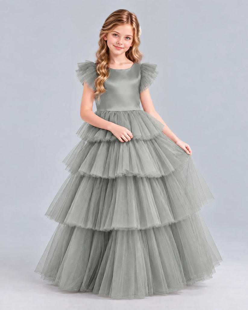 Silver Ball Gown Girls Formal Dress Front