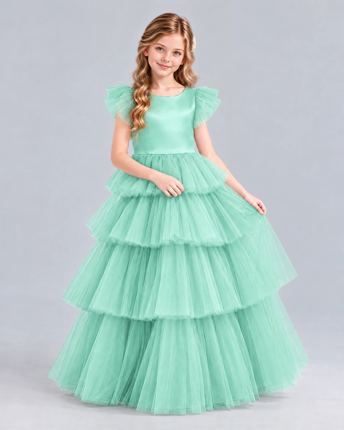 Turquoise Ball Gown Girls Formal Dress Front