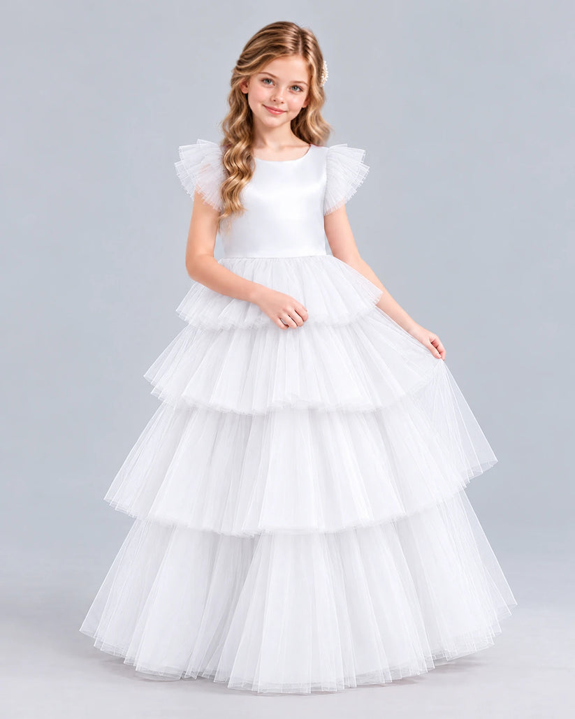 White Ball Gown Girls Formal Dress Front