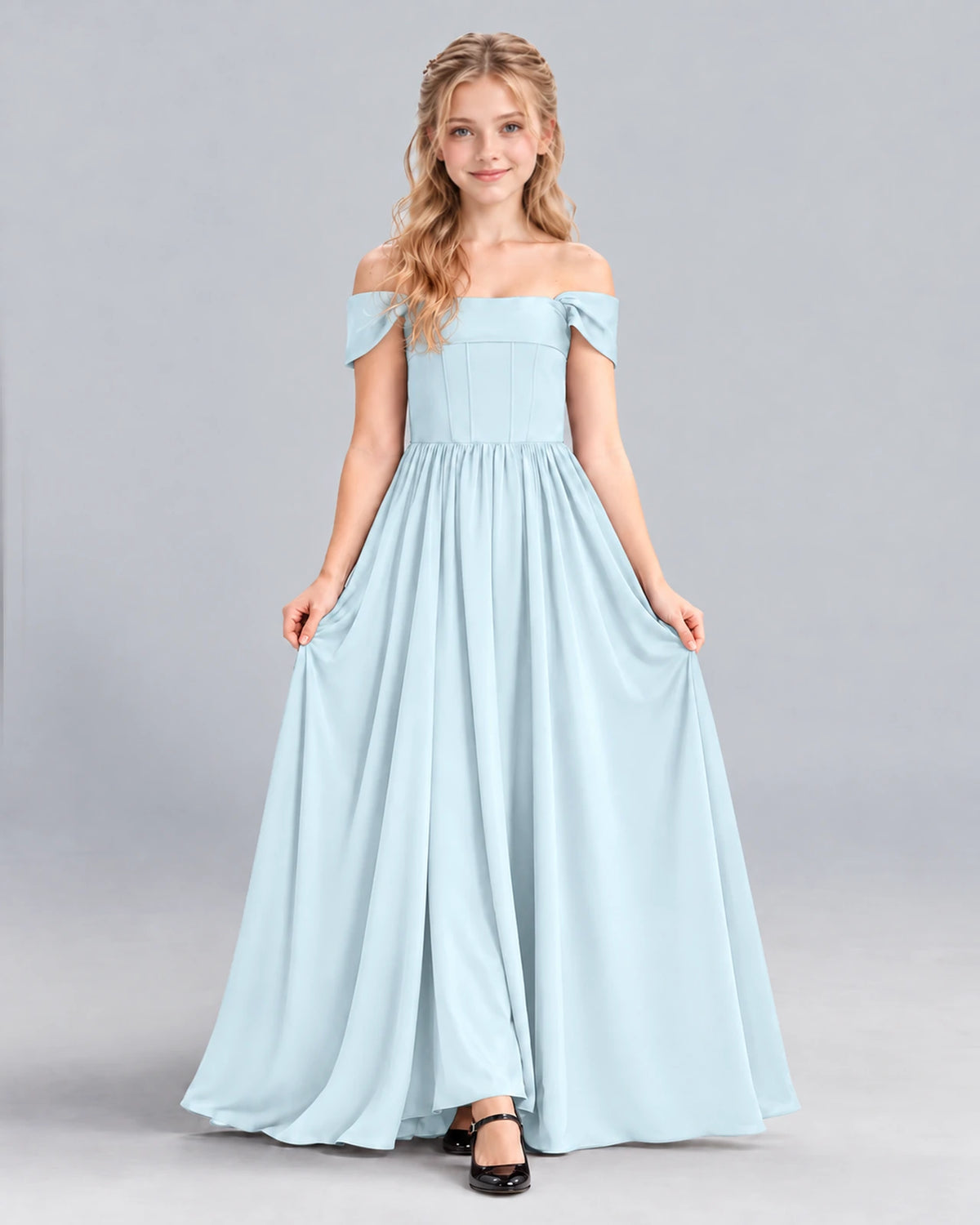 Baby Blue A-line Junior Bridesmaid Dress Front