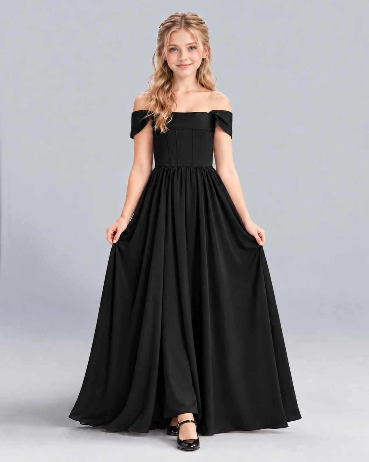 Black A-line Junior Bridesmaid Dress Front