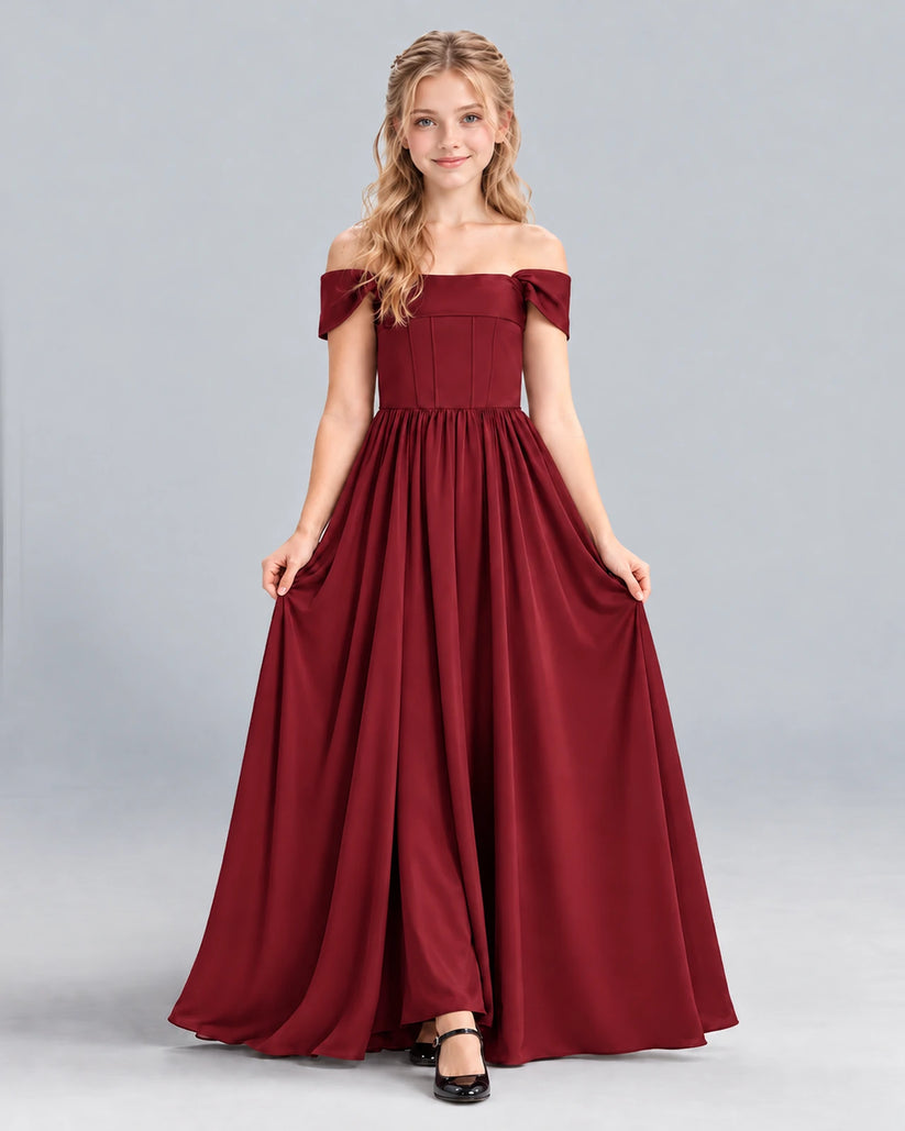 Burgundy A-line Junior Bridesmaid Dress Front