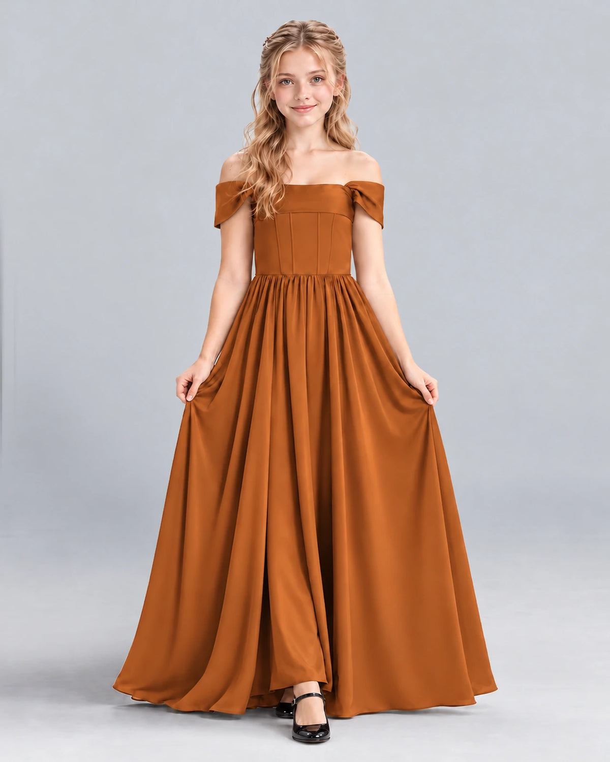 Burnt Orange A-line Junior Bridesmaid Dress Front