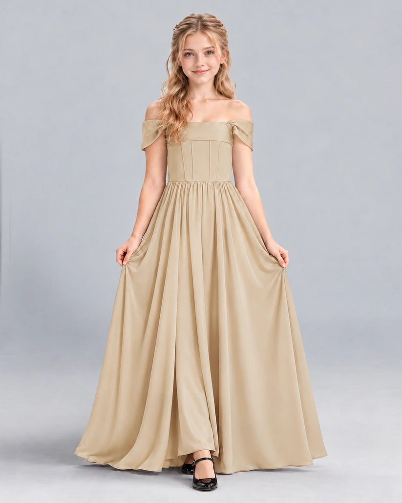 Champagne A-line Junior Bridesmaid Dress Front