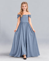 Dusty Blue A-line Junior Bridesmaid Dress Front