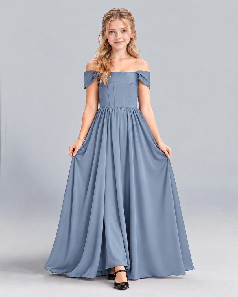 Dusty Blue A-line Junior Bridesmaid Dress Front