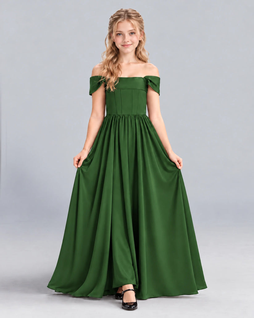 Emerald Green A-line Junior Bridesmaid Dress Front
