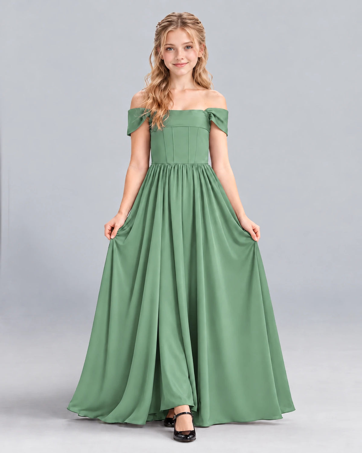 Eucalyptus A-line Junior Bridesmaid Dress Front
