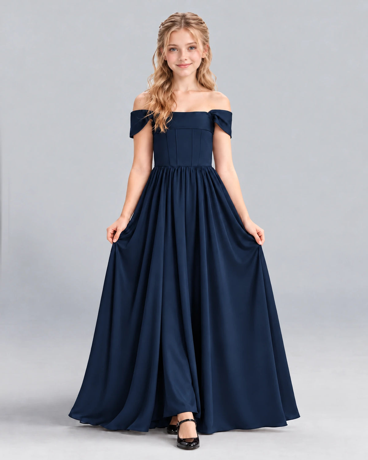 Navy Blue A-line Junior Bridesmaid Dress Front