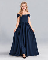 Navy Blue A-line Junior Bridesmaid Dress Front