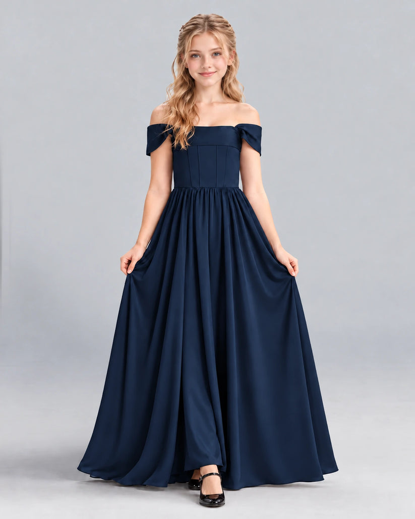 Navy Blue A-line Junior Bridesmaid Dress Front
