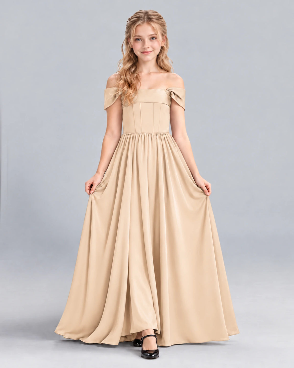 Peach A-line Junior Bridesmaid Dress Front