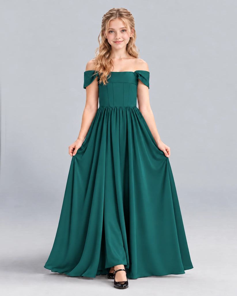 Peacock A-line Junior Bridesmaid Dress Front