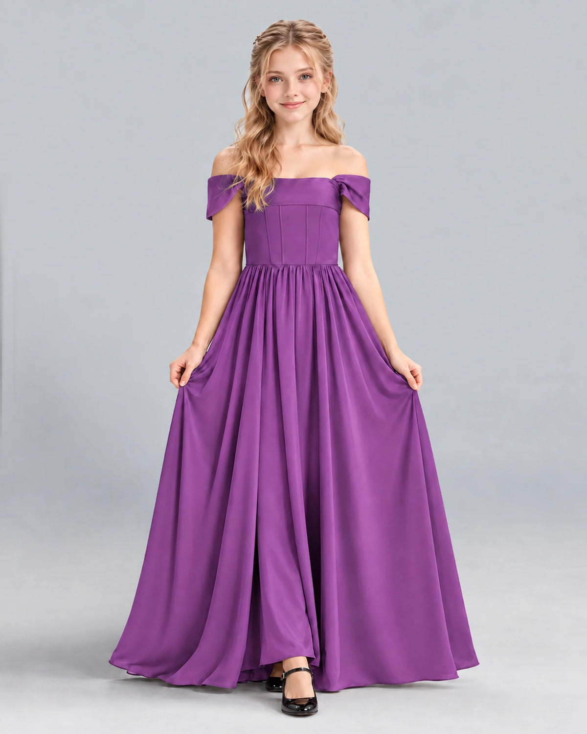 Purple A-line Junior Bridesmaid Dress Front