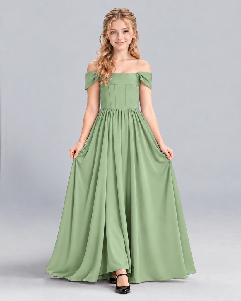 Sage Green A-line Junior Bridesmaid Dress Front