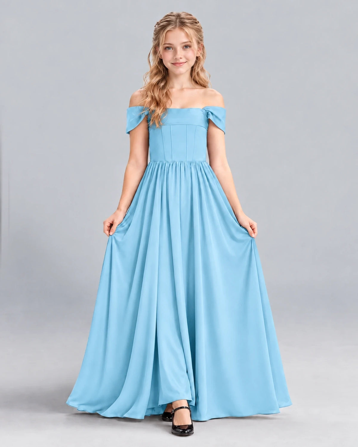 Sky Blue A-line Junior Bridesmaid Dress Front