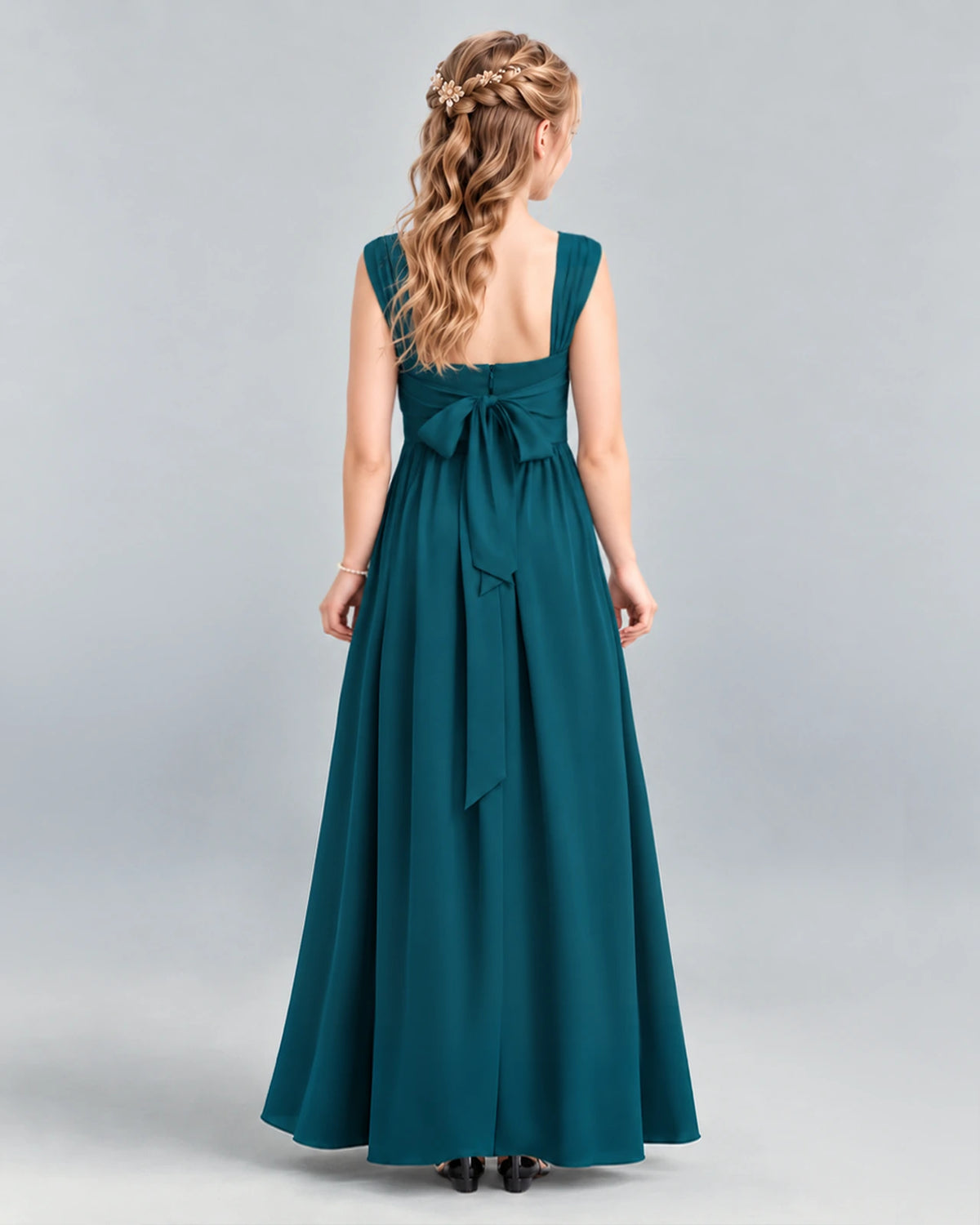 Teal A-line Junior Bridesmaid Dress Back [Shared]