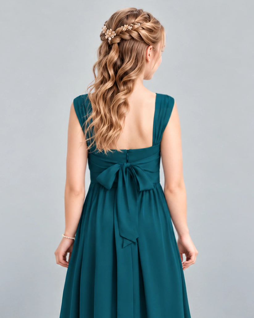 Teal A-line Junior Bridesmaid Dress Back_Detail [Shared]