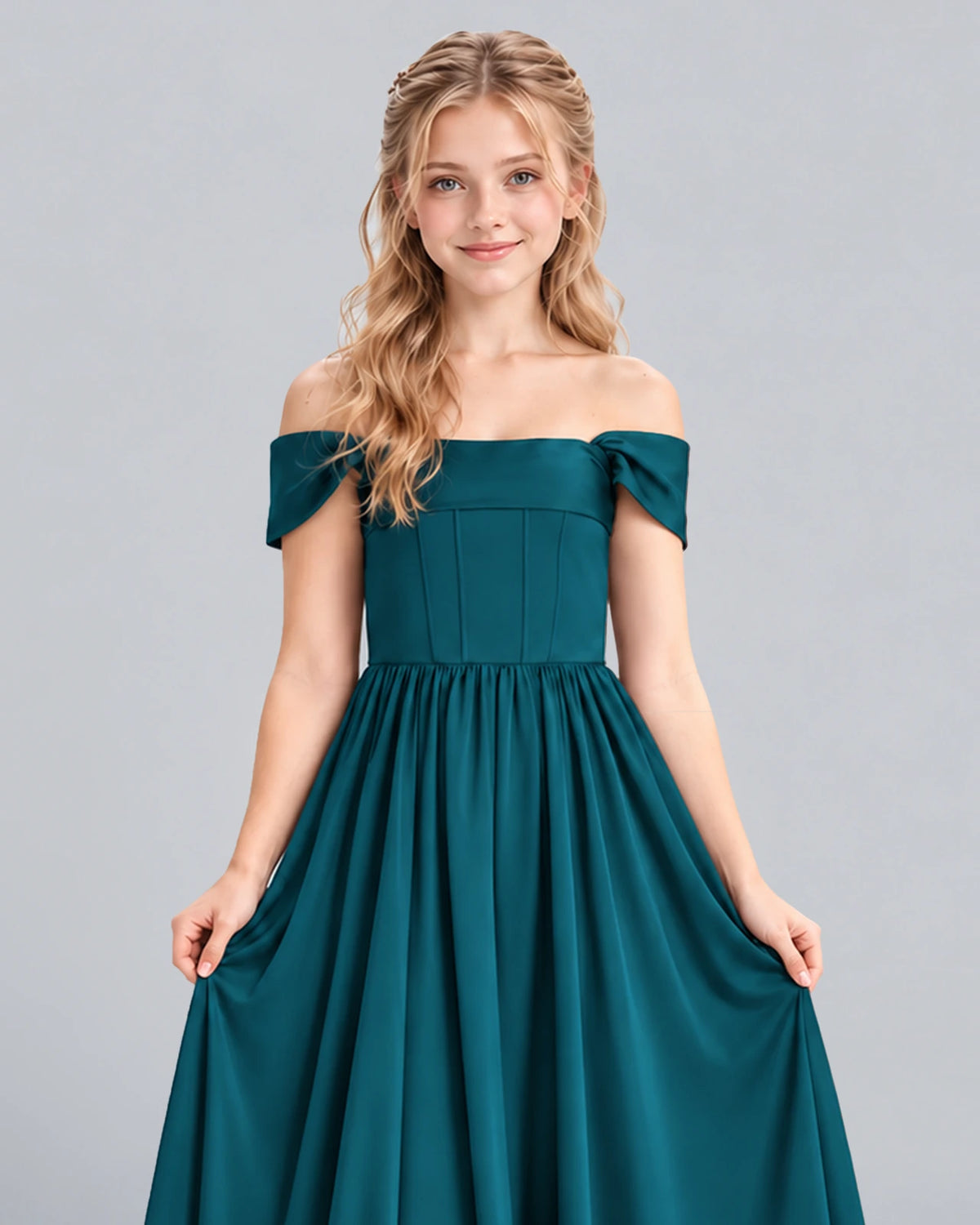 Teal A-line Junior Bridesmaid Dress Detail [Shared]