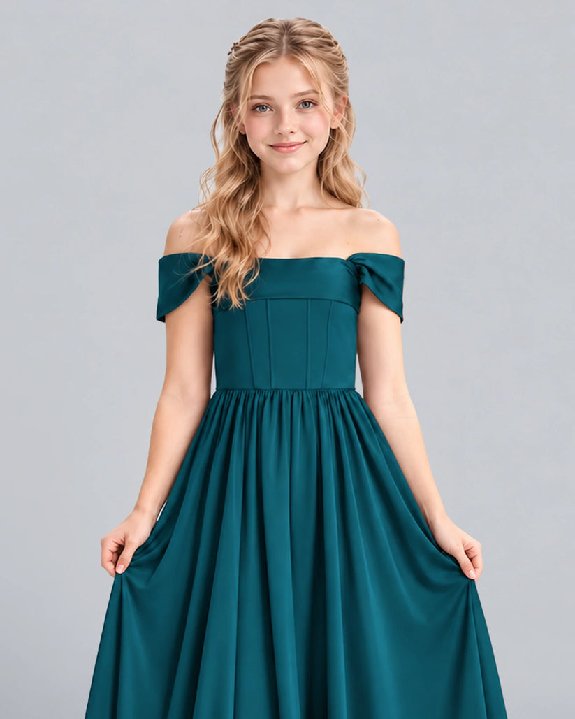 Teal A-line Junior Bridesmaid Dress Detail [Shared]