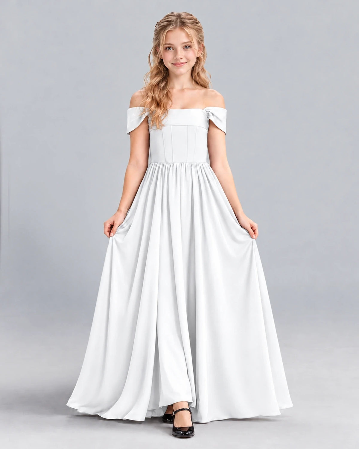 White A-line Junior Bridesmaid Dress Front