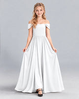 White A-line Junior Bridesmaid Dress Front