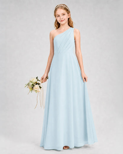 Dideyttawl One Shoulder Chiffon Junior Bridesmaid Dress with Slit