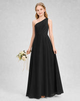 Black Chiffon One-Shoulder Junior Bridesmaid Dress Side View