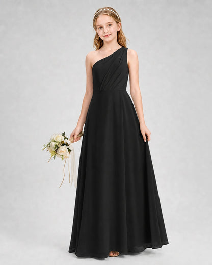 Dideyttawl One Shoulder Chiffon Junior Bridesmaid Dress with Slit