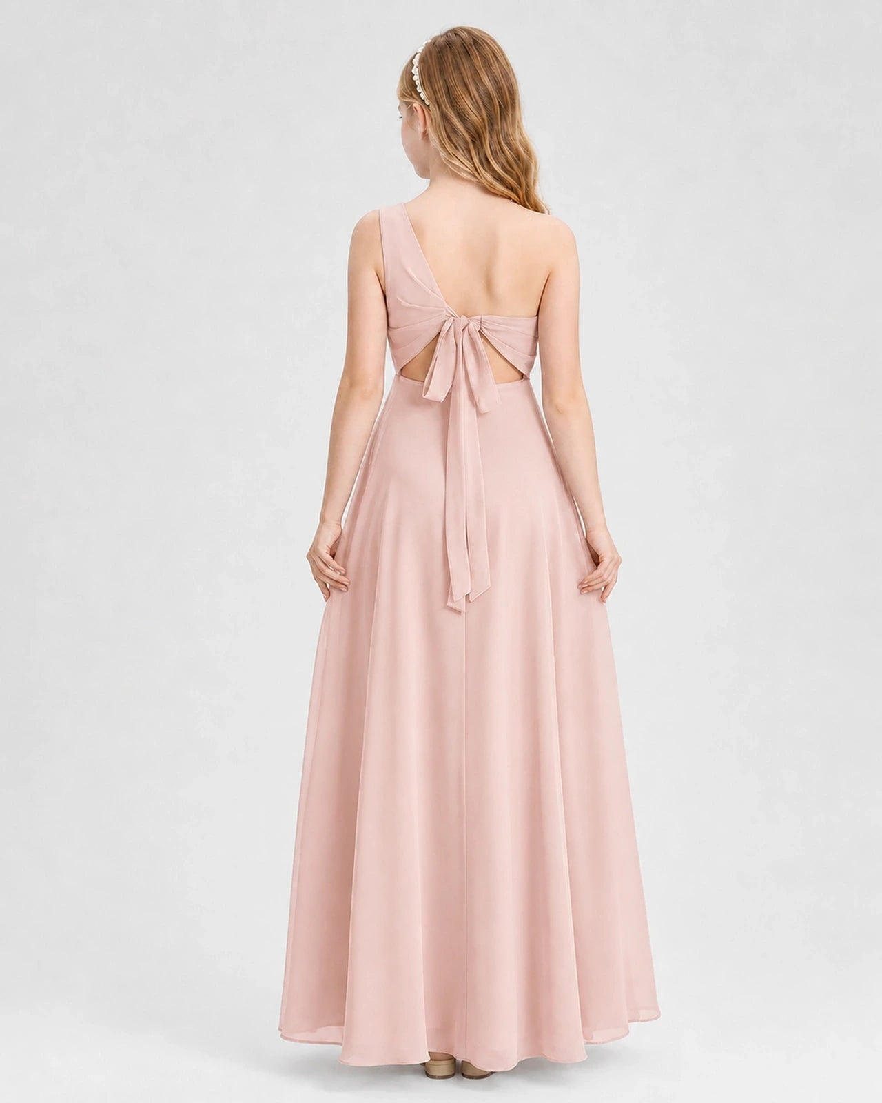 Dideyttawl One Shoulder Chiffon Junior Bridesmaid Dress with Slit