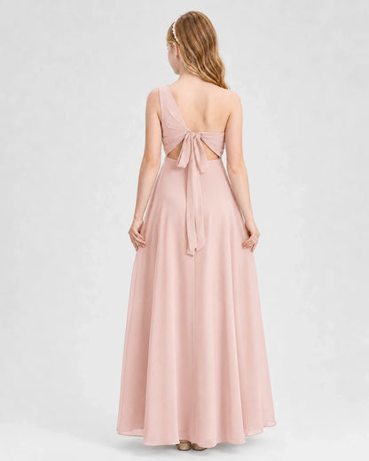 Dideyttawl One Shoulder Chiffon Junior Bridesmaid Dress with Slit